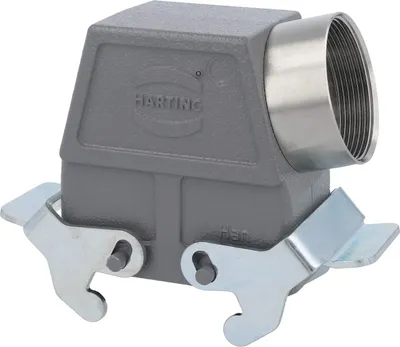 Produktbild von HARTING Han 10B Tüllengehäuse hoch, 1xM40 seitlicher Kabelabgang, mit 2 Querbügeln Verschraubung M40 Klemmbereich