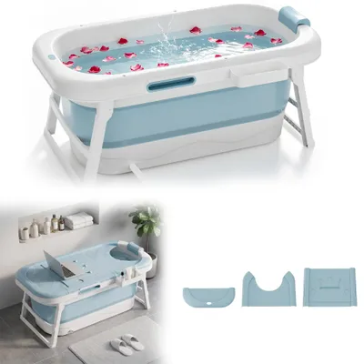 Produktbild von XINZI Faltbare Badewanne 118*61*53 Tragbare Badewanne Klappbadewanne mit Seifenkorb, Nackkissen, abnehmbarer Bezug für Kinder, Erwachsene, Haustier