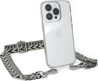 Produktbild von EAZY CASE Handykette - Verstellbarer Trageriemen kompatibel mit Apple iPhone 14 Pro, Handykordel mit transparenter Silikon-Hülle, Band in Grün