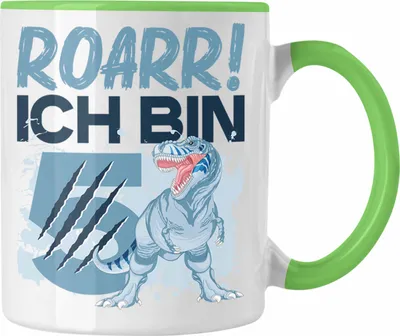 Produktbild von Trendation - Roarr Ich Bin 5 Geschenk 5er Geburtstag Geschenkidee Jungs Dinosaurier Tasse Becher T-rex (Grün)