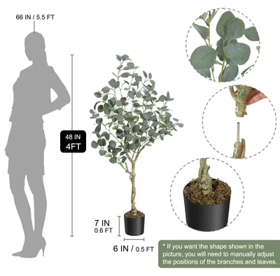 Imagen del producto de Árbol de eucalipto artificial de 120 cm: planta realista para maceta, ideal para el hogar, la oficina y la terraza, sin necesidad de cuidados