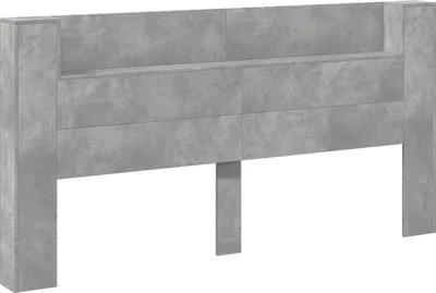 Image de Tête de lit vidaXL avec rangement et éclairage LED, gris béton, aggloméré
