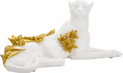 Zdjęcie produktu dla o Ferretti rzeźba dekoracyjna lampart 53x21,5x24 cm białe złoto błyszczące