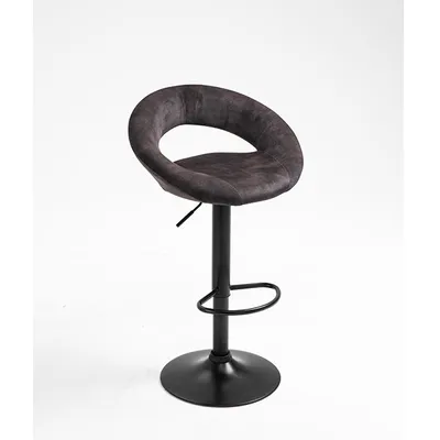 Image de Tabouret de bar VANCENE, lot de 2, pivotant et réglable en hauteur, noir structure métallique, rembourré, couleur anthracite, 53x49x80/100 cm