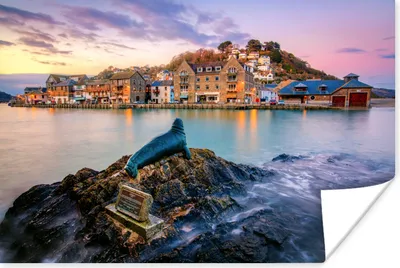 Produktbild von MuchoWow® Poster Ein Sonnenuntergang vor dem Hafen von Looe in Cornwall 180x120 cm - Fotoplakat