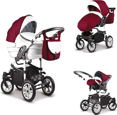 Produktbild von Kinderwagen-Set Craft 4 in 1 in Bordeaux-Weiß - 16 Teile - in 18 Farben erhältlich