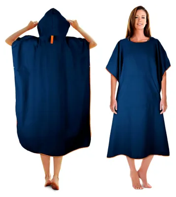 Produktbild von Badeponcho Damen& Herren,Poncho Handtuch, Mikrofaser-Surf Poncho, Badeponcho Handtuch, aus Mikrofaser auch als Umkleidehilfe Strand (Dunkelblau, L)