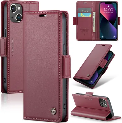 Produktbild von iPhone 13 Mini Hülle, Leder Brieftasche Kartenfach Schutzhülle mit Standfunktion für iPhone 13 Mini Rot