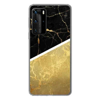 Produktbild von MuchoWow® Handyhülle Schutzhülle Hülle für Huawei P40 Pro Marmor - Schwarz - Gold Silikon Softcase Handy Hülle - Schutz
