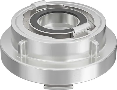 A close-up studio shot of a metal coupling adapter.