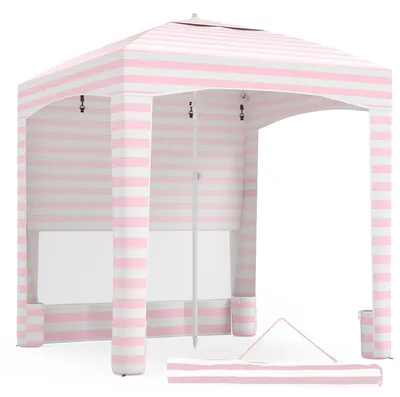 Produktbild von COSTWAY Strandzelt 185x185cm, Strandüberdachung mit Seitenwand, Sandsäcken, Erdnägeln & Tragetsache, Sonnensegel höhenverstellbar, Strandpavillon Rosa
