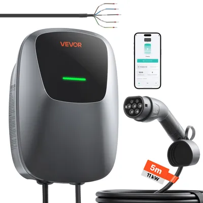 Obrázok produktu pre VEVOR Nástenná nabíjačka pre elektromobily, 11 kW, trojfázová, 400 V, typ 2, 5 m, IP65, nabíjačka pre všetky elektromobily a plug-in hybridné vozidlá, 16 A, inteligentná nabíjačka s ovládanie cez aplikáciu a LED displejom