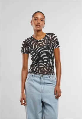 Obrázek produktu pro Dámské tričko Urban Classics Ladies AOP Mesh Tee blackleaf - L