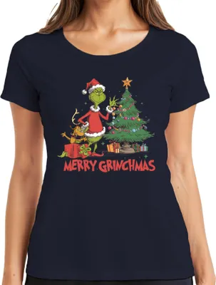 Produktbild von Merry Grinchmas Grinch Weihnachtsbaum Geschenke Weihnachten Damen T-Shirt, Navy, XL