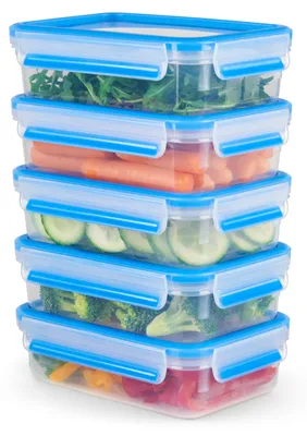 Produktbild von EMSA Clip & Close Frischhaltedosen 5-teiliges Set 0,8L N10307, Set, Rechteckig, 0,8 l, Blau, Transparent, Polypropylen (PP), Thermoplastisches Elastomer (TPE), Deutschland