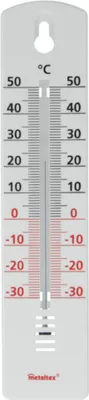 A thermometer showing temperature readings in Celsius.