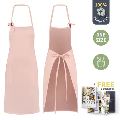 Imagen del producto de Delantal de cocina para mujer Unyqoos® Sophie Nordinn® Malmö, de lino, 87 x 77 cm, color rosa, con bolsillo frontal, diseño escandinavo