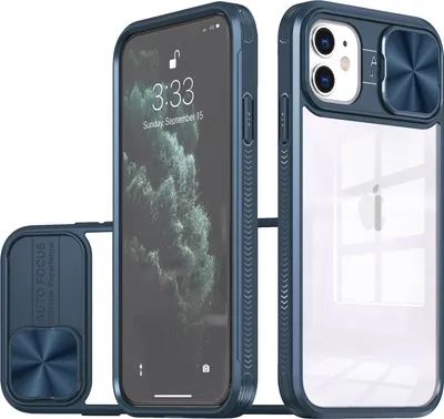 Image de Coque pour iPhone 11 Hybrid Coque transparente en TPU avec caméra coulissante bleu