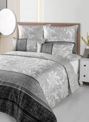 Produktbild von Bettwäsche Set aus 100% Baumwolle Mako Satin | 1x Bettbezug 135x200cm, 1x Kissenbezug 80x80cm | Saum und Reißverschluss goldfarben | Vena Grey