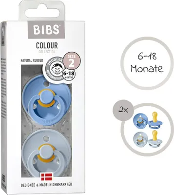 Image de Sucettes en caoutchouc naturel BIBS Colour 2 pcs taille 2 Bleu ciel / Bleu bébé