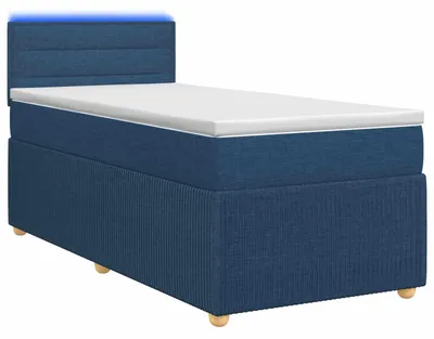 Image de vidaXL Lit boxspring avec matelas avec tête de lit bleu 90 x 200 cm Tissu