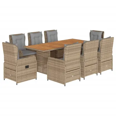 Produktbild von 9-tlg. Garten-Essgruppe mit Kissen Beige Poly Rattan