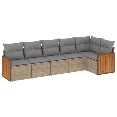 Produktbild von vidaXL 6-tlg. Garten-Sofagarnitur mit Kissen Beige Poly Rattan