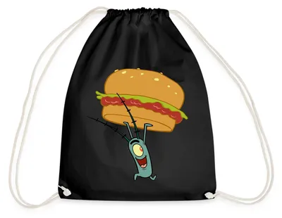 Produktbild von Spreadshirt Spongebob Schwammkopf Plankton Mit Hamburger Turnbeutel, One size, Schwarz
