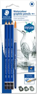 Image de Staedtler crayon de couleur aquarelle set de 3 pcs + pinceau 100A