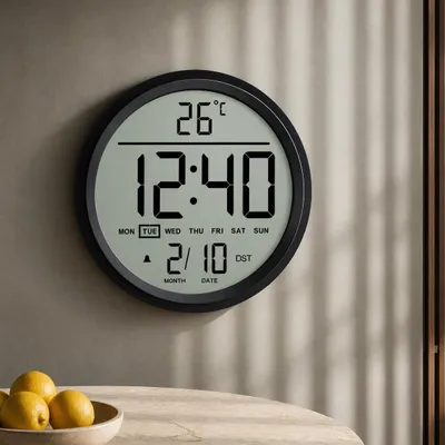 Digitale Wand- und Tischuhr 8 Zoll, LCD, schwarz