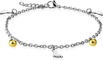 Produktbild von Bettelarmband Füße & Kugel Gold aus Edelstahl Damen