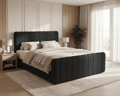 Obrázek produktu pro Postel s pružinovou základnou 180x200 Porto Bis s matrací H3, vrchní matrace a úložným prostorem - moderní styl, černá barva, Obrázek vytvořený pomocí AI