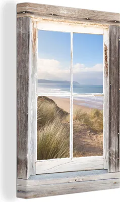 Produktbild von MuchoWow® - Leinwandbilder - Strand - Meer - Blick, Wandbild, Wanddeko Bilder Wohnzimmer, 80x120cm