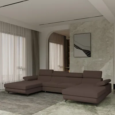 Produktbild von Masseno Ecksofa DETTI mit Schlaffunktion U-Form, Sofa mit Bettkasten, Wohnzimmersofa, Couch, Soffa, Bettsofa, Couchgarnitur- Braun, QUELLE 25