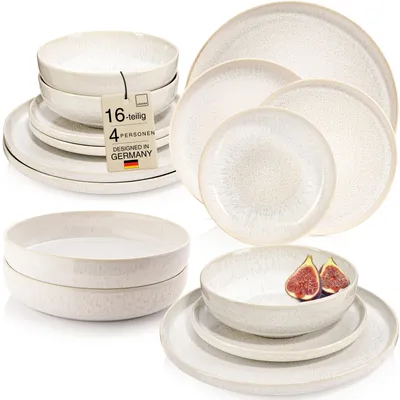Produktbild von SÄNGER Steingut Geschirrset Korfu, Tafelservice 12 teilig für 4 Personen