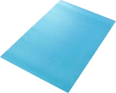 A blue mat with a textured surface is shown on a white background.