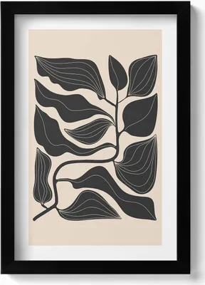Produktbild von Minimalistische Illustration von Pflanzenblättern– Wandbild mit Rahmen – Gerahmtes Bild  – Wanddekoration – 20x30 cm – Schwarz