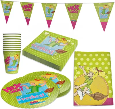 Produktbild von Bibi Blocksberg 42-tlg. Party Set – Teller Becher Servietten Wimpel + Tischdecke