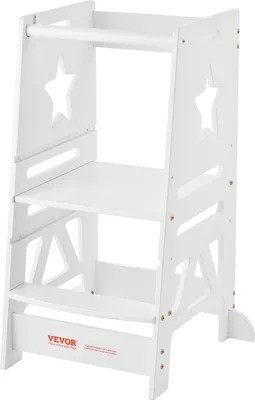 Produktbild von VEVOR Tritthocker Kinder 158,9 kg Gewichtskapazität Trittschemel 844 x 553 x 482 mm Hocker Kiefernholz Bambus höhenverstellbar von 328 bis 520 mm Lernturm Kinderschemel Trittschemel Kinderhocker Weiß