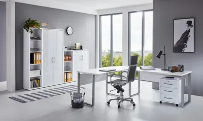 Produktbild von Büromöbel-Set TABOR PRO 4 in weiß / weiß Hochglanz, Arbeitszimmer Komplett-Set