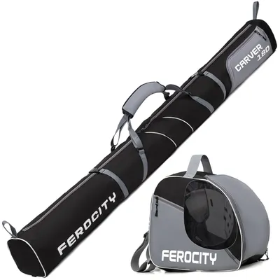 Obrázok produktu pre Premium SET, vak na lyže a lyžiarske topánky, 180 cm, sťahovacia šnúrka, bočné vrecko, sivočierna [053]
