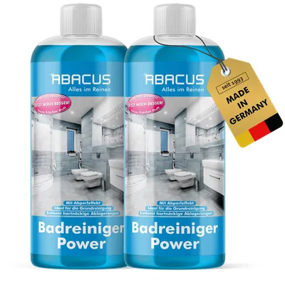 Produktbild von ABACUS® Badreiniger Konzentrat, Sanitärreiniger, Reiniger Bad, Reinigungsmittel Dusche, Reiniger-Konzentrat Badezimmer 2 x 500ml Badreiniger Power