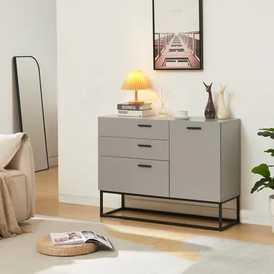Image de Buffet 'Lavangen' avec une porte et 3 tiroirs 75 x 100 x 35 cm Gris clair
