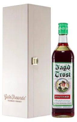 Produktbild von Rauter Jagdtrost Kräuterlikör mit Geschenk-Holzkiste