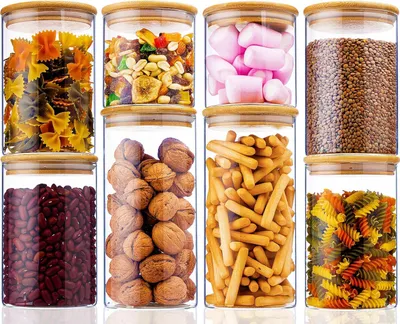 Produktbild von Luftdichte Vorratsbehälter mit Deckel + Etiketten [8-teiliges COMBI SET] - Für Müsli, Cornflakes, Spaghetti & Co. - Glas Vorratsdosen mit Deckel - Küchen Aufbewahrungsbox - Aufbewahrungsglas...