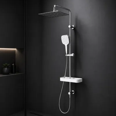 Produktbild von AM.PM Duschsystem Regendusche Duschsstange mit Regendusche mit Duschablage Play, F078X203