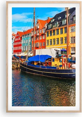 Produktbild von Gerahmtes Poster - Rahmen in heller Eiche - Kopenhagen Nahavn Schiffe - 61x91,5 cm - Wand Bild - Wanddeko - Wandbilder - Wandposter - Bilderrahmen - Bilder - Kunstdruck - Wandbild - P2NPA61x91-4205