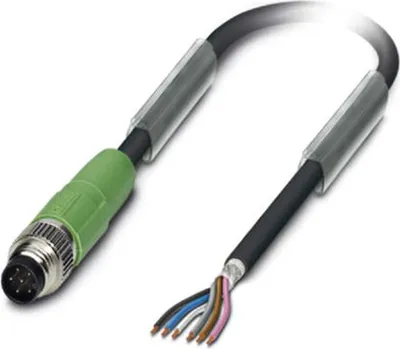 Produktbild von M8 Sensorleitung PUR 6-polig Stift gerade geschirmt/schlepp. A-Kodierung, Länge 3,0 Meter schwarzgrau RAL 7021, Kabel