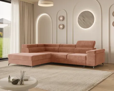 Produktbild von MOEBLO Ecksofa OSTIN – L-Form Wohnlandschaft mit Schlaffunktion, Bettkasten, 6-fach verstellbaren Kopfstützen und Armlehne, 290x75-90x202 cm - Ottomane Links - Burnt Brick (Spark 07)