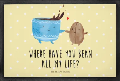 Produktbild von Mr. & Mrs. Panda Fußabstreifer Kaffee Bohne 40 x 60 cm - Gelb Pastell - Geschenk, Glück, Lustige Sprüche, Genuss, Bodenvorleger, Kaffeebohne, teppichmatte, Fussmatte